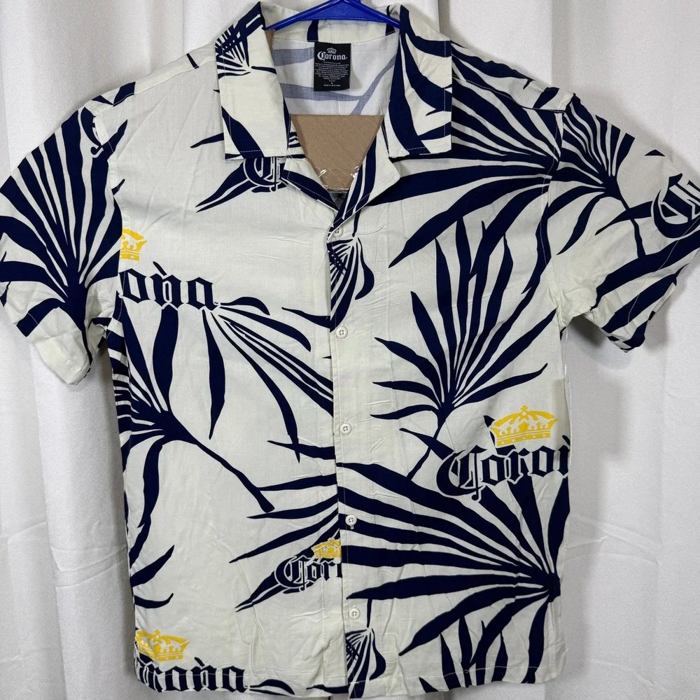 Corona Hawaiian Beach Palm Tree Short Sleeve Button Up Shirt Men Sz Small
